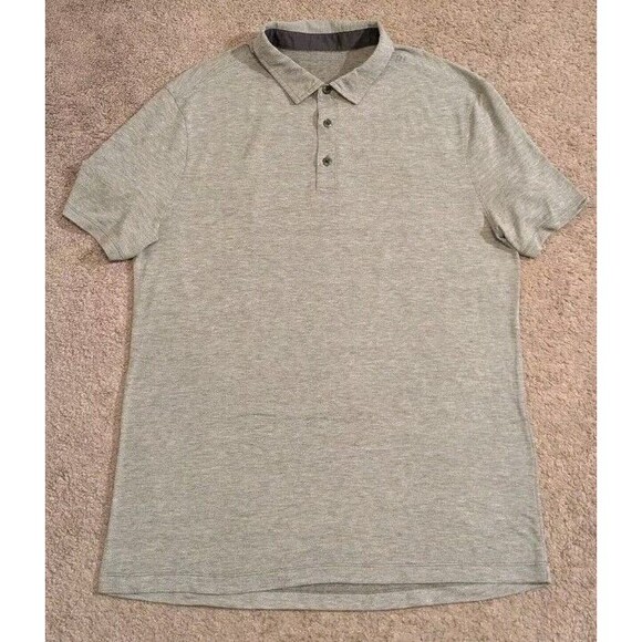 Lululemon Short Sleeve Gray Polo Shirt Men's Size Medium - Picture 1 of 4